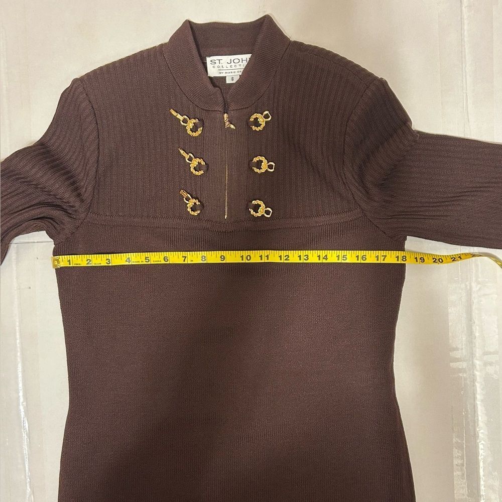 ST. JOHN collection by Marie Gray.Dark chocolate Dress with Gold Accents size 8 - Picture 9 of 13